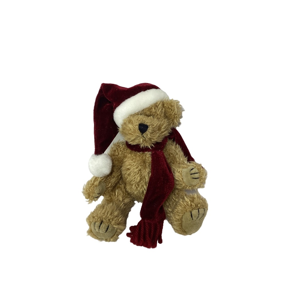 Ty Vintage 1993 Christmas Jointed Bear Santa Hat And Red Scarf 8"